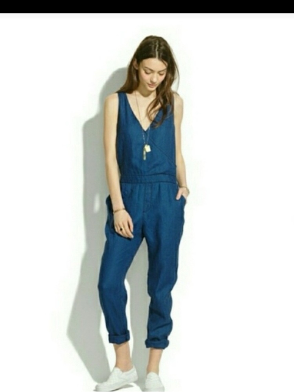 MADEWELL Indigo Linen Jumpsuit Blue Chambray Coverall Size 2